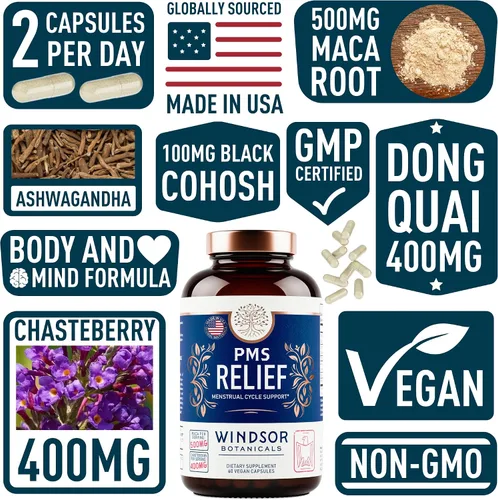 Vista 4 de WINDSOR BOTANICALS Suplemento de hierro y paquete de alivio de PMS para mujeres