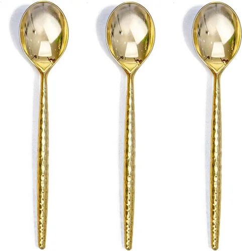 Vista 10 de U-QE 180 cucharas de plástico doradas, cucharas desechables de plástico resistente, cucharas de plástico pesadas, cubiertos de plástico dorado
