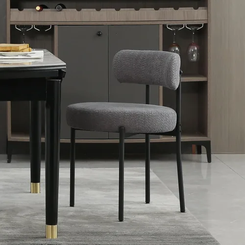 Vista 13 de DYHOME - Juego de 2 sillas de comedor de bouclé negro, sillas de cocina modernas de mediados de siglo con respaldo curvo y patas de metal, sillas
