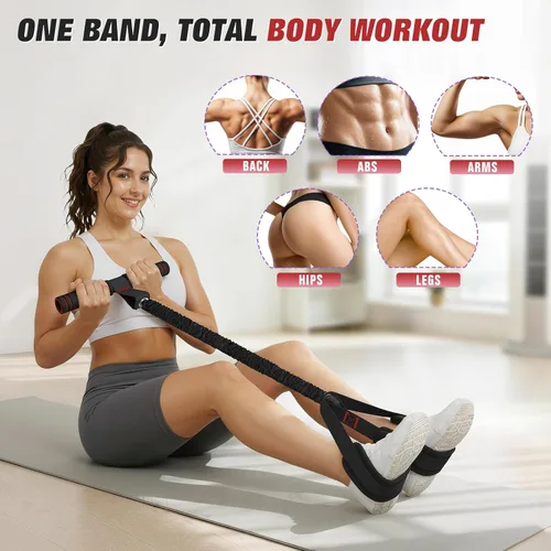 Vista 3 de Banda de resistencia mejorada de pedal con asas, bandas de resistencia para pedal de pie para mujeres, entrenamiento de piernas y abdominales