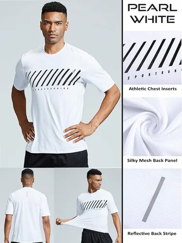 Vista 2 de Paquete de 5 camisetas de manga corta, con cuello redondo y de secado rápido para hombre, camisetas deportivas para correr, entrenar o ir al gimnasio