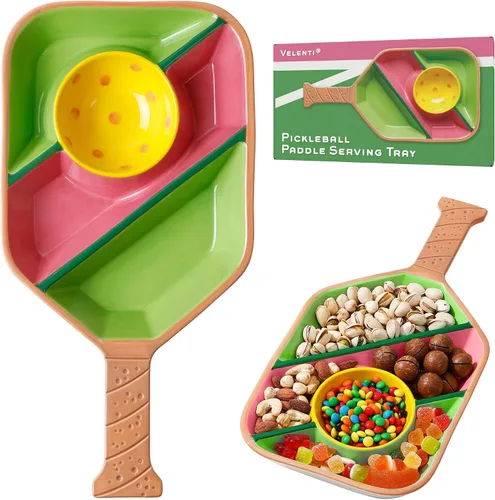 Vista 6 de Bandeja de aperitivos de paleta de pickleball - Bandeja de servir con bolas de pepinillo para aperitivos - Bandeja de servir en forma de paleta