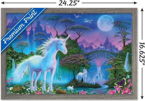 Vista 3 de Trends International Póster de pared de Unicorn Meadow, 14.725 x 22.375 pulgadas, versión enmarcada de madera de granero