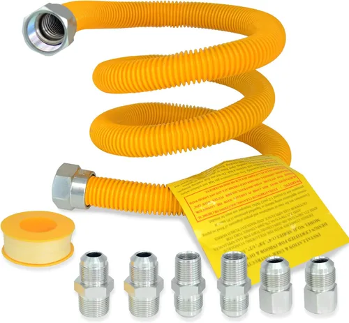 Vista 9 de TTFLEX Kit de línea de gas flexible de 22 pulgadas con válvula de cierre de latón de 1/2 pulgada y accesorios MIP de 3/8 pulgadas y MIP de 1/2