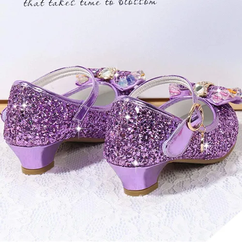 Vista 5 de BININBOX Zapatos de vestir brillantes de Mary Jane para niños y niñas, para bodas, fiestas, damas de honor, tacón alto, princesa con purpurina