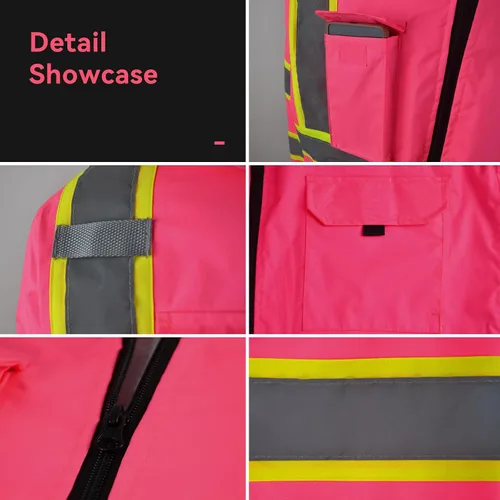 Vista 6 de Chaqueta de seguridad de alta visibilidad ANSI/ISEA Chaqueta reflectante estándar con bolsillo y cremallera