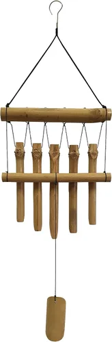 Vista 7 de Campanillas de viento pequeñas y simples de bambú para exteriores, 5 tubos de una fila, regalos para mamá/abuela/mujeres, decoración de jardín