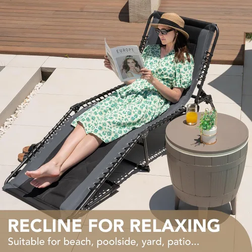 Vista 13 de Devoko - Silla reclinable plegable para exterior acolchada portátil de 4 pliegues, silla lounge resistente con almohada y bolsillo lateral para Gris