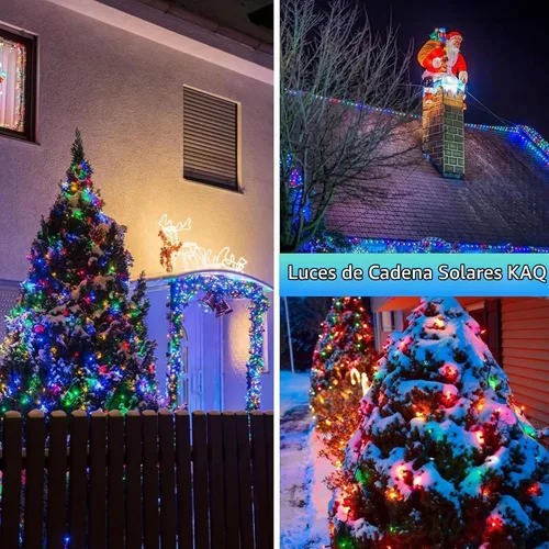 Vista 2 de KAQ - Juego de 200 luces solares LED para exteriores, impermeables, multicolor Total 66FT Flexible Wire With Bright LEDs, 8 Twinkle Modes with