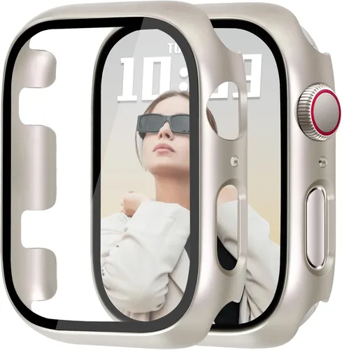 Vista 11 de JR.DM - Juego de 2 fundas de policarbonato duro de 38 mm con protector de pantalla de vidrio templado HD para Apple Watch Series 3/2/1, protector