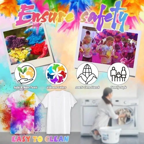 Vista 4 de ARELUX Holi Color Run Powder - Paquete de 12 unidades de 2.8 onzas cada uno de colores surtidos naturales Rangoli en polvo a granel, pintura de tiza