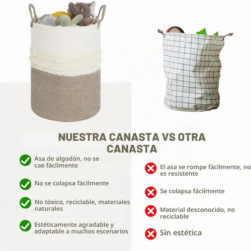 Vista 3 de danpinera - Cesta grande de 79 L para ropa sucia, cesta tejida de algodón con asas, cesta de almacenamiento para ropa sucia en el baño, cesta