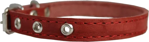 Vista 2 de Collar de perro de cuero real rojo 9.5"-13" tamaño del cuello, 1/2" de ancho Yorkshire Terrier, cachorros