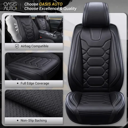 Vista 3 de OASIS AUTO Fundas para Asientos Delanteros de Automóvil, Fundas de Asiento Impermeables de Cuero Sintético para Automóviles Ajuste Universal