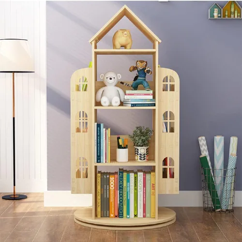 Vista 6 de Heehee Estantería giratoria de 360 grados, estantería de pie para niños, estante organizador de madera para niños, estante organizador de libros