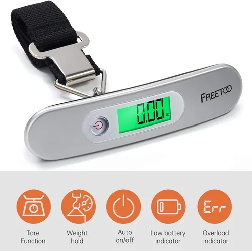 Vista 3 de FREETOO Báscula de equipaje portátil digital para maleta, báscula de viaje con función de tara, capacidad de 110 libras