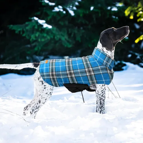 Vista 6 de Kuoser - Abrigo impermeable de invierno para perro, chaqueta reversible estilo británico, ropa para perro a cuadros, abrigo de nieve acogedor