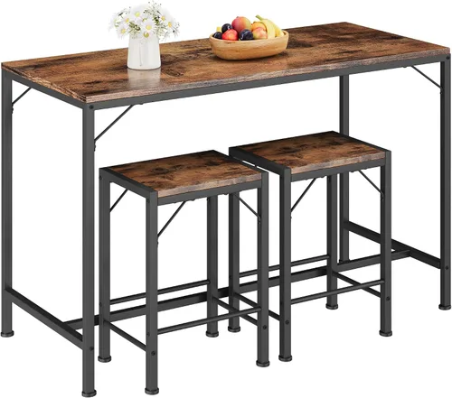 Vista 10 de Homeiju Juego de mesa y sillas de bar, mesa de bar cuadrada con 2 taburetes, juego de comedor que ahorra espacio para 2, perfecto para cocina