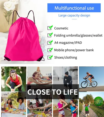 Vista 6 de Drawstring Backpacks, 40 Pack Bulk Drawstring Bags, Cinch Bags for Outdoor Sports - fuchsia or rose
