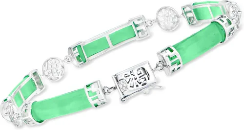 Vista 3 de Ross-Simons Pulsera de jade "Good Fortune" en plata de ley. 7 pulgadas, Gema, Jade