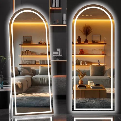 Vista 24 de Hasipu Espejo de Cuerpo Completo de 55" X 18" con Luces, Espejo LED de Arco con Marco Negro de Cuerpo Completo y 3 Temperaturas de Color y Brillo