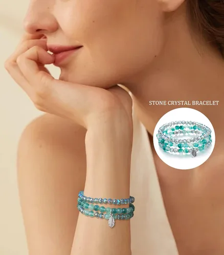 Vista 4 de Noessla Pulseras apilables de cuentas de cristal para mujer, pulseras elásticas bohemias de múltiples capas, pulsera de cuentas de piedra natural