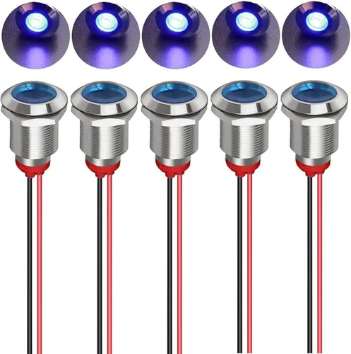 Vista 17 de Gebildet 5 piezas de luz piloto indicadora LED de plástico AC/DC 12-24V, tamaño del orificio de montaje 12 mm (rojo/naranja/azul/verde/blanco)