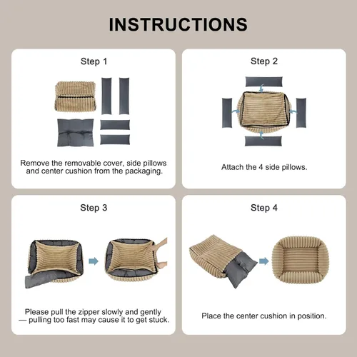 Vista 6 de FURTIME Cama para perros de tamaño mediano, cama ortopédica lavable para mascotas con funda extraíble, rectangular, suave, relajante, para Beige