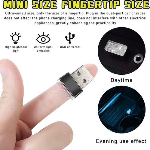 Vista 5 de Augeny 4 PCS Lámpara de Atmósfera Interior de Coche LED USB, Luz Nocturna Decorativa Enchufable USB, Kit de Iluminación Ambiental Portátil para 2