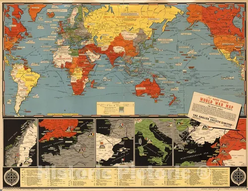 Vista 4 de Mapa histórico - Nuevo mapa de la guerra mundial de eventos fechados. Segundo frente de 1942. - Arte de pared vintage - 24 x 18 pulgadas