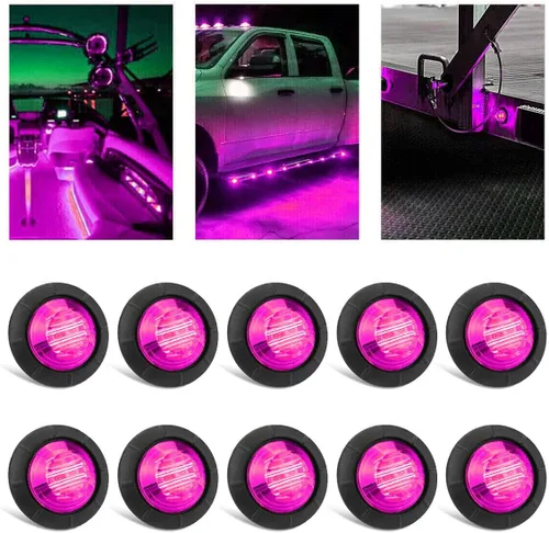 Vista 17 de juego de 10 luces LED selladas impermeables ámbar de 3/4" mini redondas, luces indicadoras delanteras, traseras y laterales, luces de gálibo