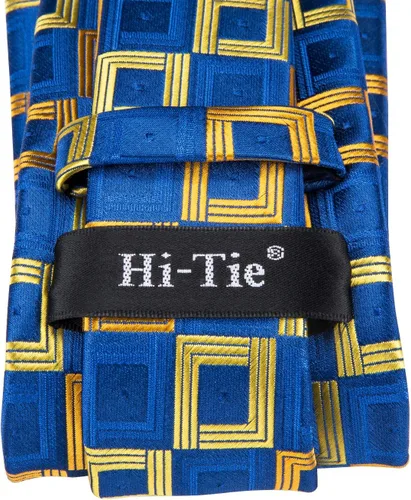 Vista 287 de Hi-Tie Corbata clásica de cachemira para hombre con pañuelo y gemelos a cuadros