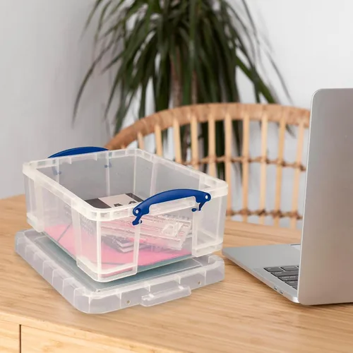 Vista 4 de Really Useful Box - Contenedores de plástico para almacenamiento de 17 litros con tapas de cierre y clip, transparentes