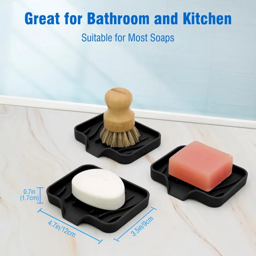 Vista 6 de AIMAIAIMAI Juego de 3 jaboneras de silicona, soporte para jabón con diseño autodrenante, bandeja fácil de limpiar para ducha, baño, cocina y bañera