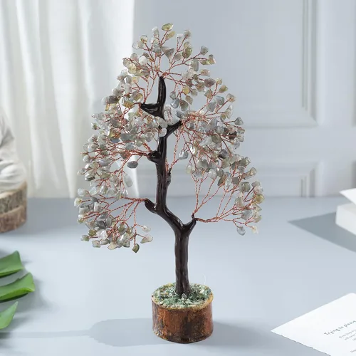 Vista 4 de Árbol de la vida con gema de labradorita, árbol de la vida, árbol de dinero, árbol de piedra verde, árbol de chakras, regalo hecho a mano, árbol