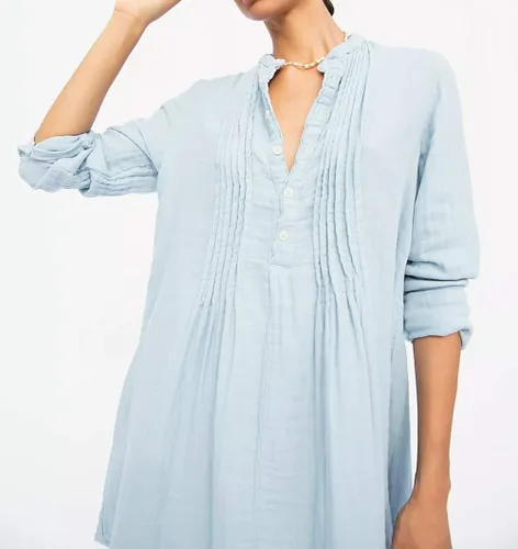 Vista 4 de RVivimos Vestido tipo túnica para mujer de lino con botones de manga larga casual mini camisero