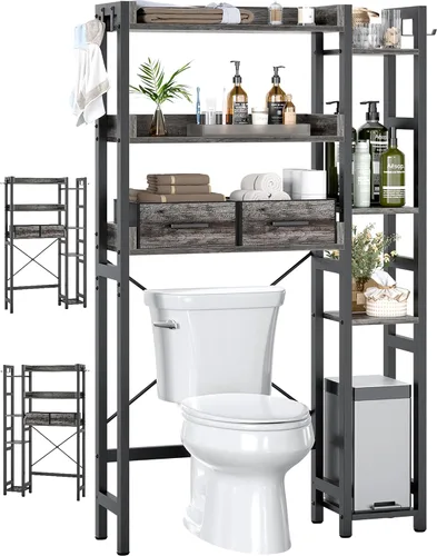 Vista 15 de Besiost - Estante de almacenamiento sobre el inodoro con 2 cajones - Organizador de baño de 7 niveles con estante ajustable, estante de ahorro