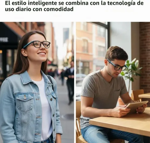 Vista 3 de Lentes inteligentes AI, lentes de traducción Bluetooth anti luz azul con 164 llamadas manos libres y audio, lentes de sol inteligentes