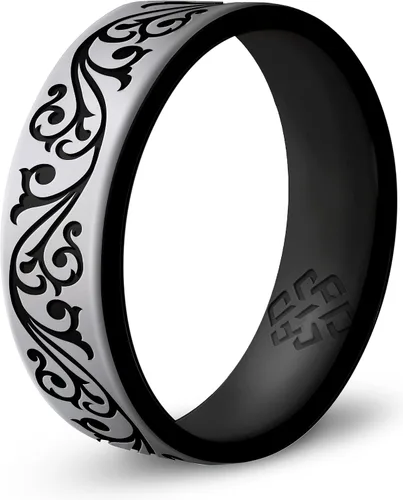 Vista 12 de Anillo de silicona Knot Theory en Filigrana, Floral, Corazones o Laurel - Banda de boda de silicona grabada de doble capa, para actividades