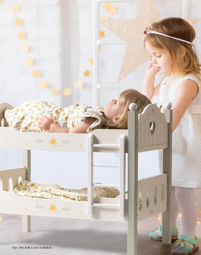 Vista 8 de ROBUD Cuna para Muñeca de Bebé, Camas de Madera para Muñecas de 20 Pulgadas, Literas Verdes para Muñeca de Bebé con Tul, Cama para Muñeca American