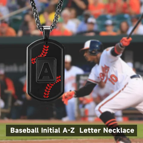 Vista 4 de Fervia Graduation Gifts - Baseball Initial Necklace for Men Dog Tag Stainless Steel Letter Pendant Sport Baseball Athletes Jewelry Christmas