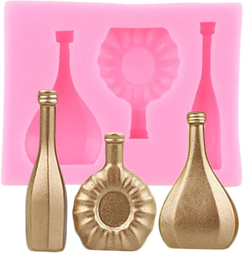 Vista 7 de ZiXiang Moldes de silicona para botellas de vino, moldes para fondant, botella de champán, uva, champán, moldes de chocolate para decoración