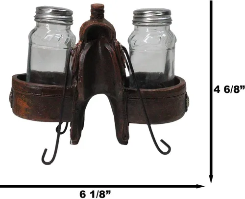 Vista 7 de Ebros Gift Country Western Cowboy Horse Sillín con 2 alforjas y conchos plateados, juego de estatuillas de sal y pimentero, acabado de cuero