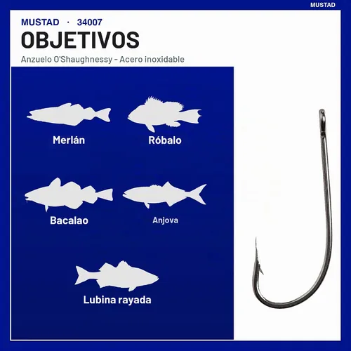 Vista 2 de Mustad Classic 34007 O'Shaughnessy - Gancho de pesca de mango largo para agua salada