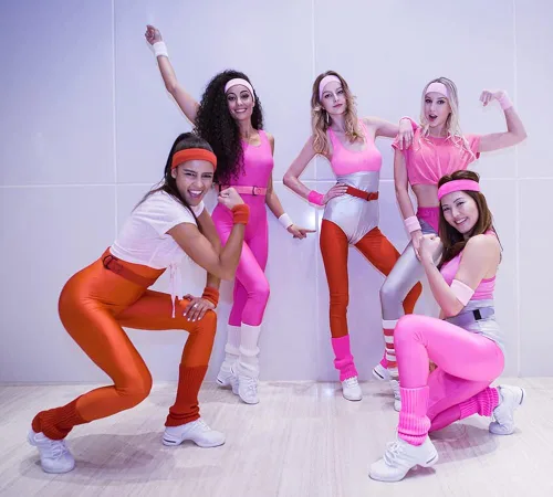 Vista 5 de v28 Conjunto de calentador de piernas de neón para mujer, muñequeras para correr, fiestas, deportes, fitness