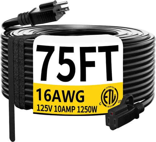 Vista 19 de HUANCHAIN Cable de extensión de 3 pies, calibre 16, negro, para interiores y exteriores, resistente al agua, flexible para clima frío, 3 puntas