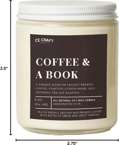 Vista 7 de Vela perfumada Coffee & A Book – Regalo para amantes de los libros, vela de lectura, aromas de libros para bibliófilos