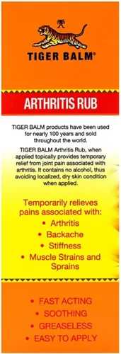 Vista 4 de Tiger Balm Artritis Rub, 4 oz. – Crema para aliviar dolores musculares y articulares – para uso con artritis reumatoide y túnel carpiano – Frotar