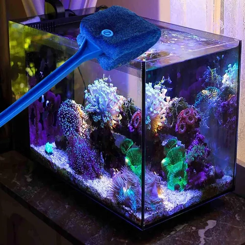 Vista 3 de 3 cepillos de limpieza de algas de acuario AOODOOM de doble cara con mango antideslizante, limpiador de esponja para acuarios de vidrio y cocina