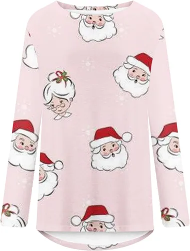 Vista 4 de SIUMOPA Women's Tunic Sweatshirt Reindeer Graphic Print Pullover Oversized Loose Shirts Plus Size Soft Trending Sweater Tops